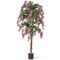 Rose Red Artificial Wisteria Tree with Real Wood Trunk and Cement Pot Perfect for Living Rooms or Bedrooms
